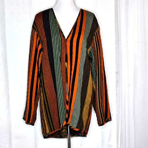 Sue Blue NY Boho Reversible Colorful Shirred Chenille Snap Front V-Neck Jacket - Picture 5 of 13
